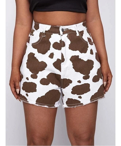 Pantalones Cortos Vaqueros Con Estampado De Vaca Para Mujer