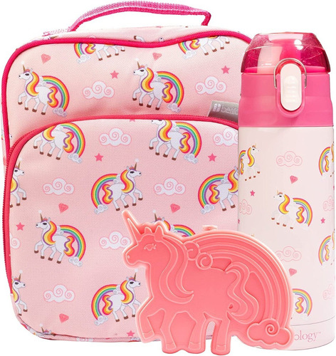 Set Lonchera Escolar Unicornio Para Niña Kinder Primaria 3pz