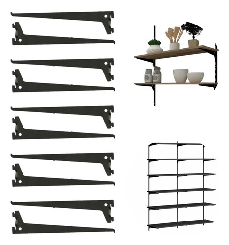 Kit 4 Trilhos Cremalheira 2m +20 Suportes Mão Francesa 30cm