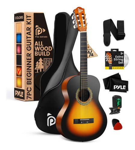 Pyle Kit De Guitarra Acustica Para Principiantes, 4/4 De Tam