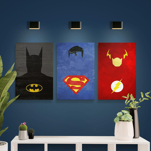 Kit Placas Quadros Decorativos 3 Peças Mdf - Super Heróis