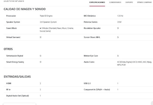 Imagen 5 de 6 de Tv Led LG De 50 Pulgadas Modelo: 50lb5610