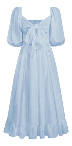 Vestido Con Cuello Cuadrado Y Manga Tipo Farol