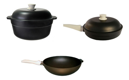 Set Fournee Cacerola 31cm + Sarten 26cm + Wok 28cm