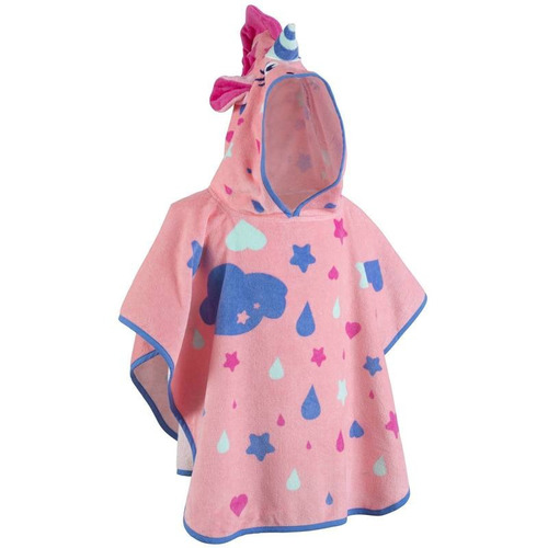 Poncho Bebé Con Capucha Rosa Estampado Unicornio Nabaiji