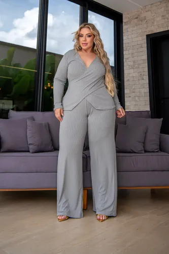 Conjunto Feminino Calça Cintura Alta E Blusa Plus Size Frio