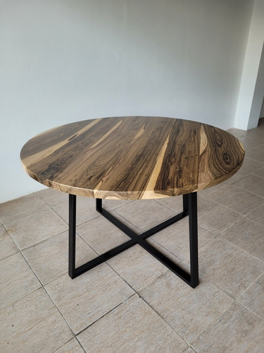 Mesa Redonda Industrial De Comedor Madera Dura Maciza 100cm