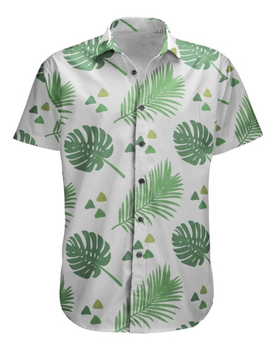 Camisa Botão Folhagem Tropical Color Floral Retro Vintage