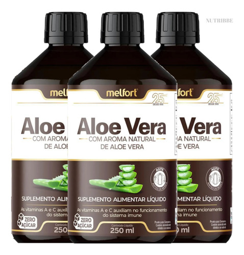 3 X Aloe Vera De 250ml Cada Com Vit A C Zero Açúcar