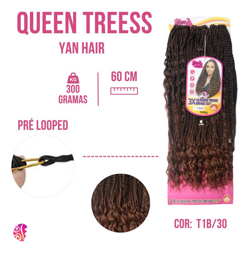 Cabelo Queen Tress Braids Tranças Pronta 300gr - Yan Hair Cor Preto Com Californiana Acobreado T1B/30