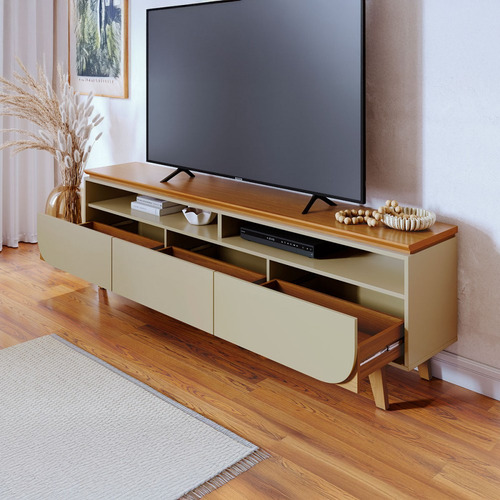 Rack Para Tv Até 75 Polegadas Selene 3 Gavetas Cumaru/opala Cor Bege
