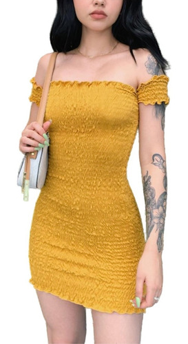 Imagen 1 de 3 de Vestido Corto Ligas / Elástico Manga Dama-casual Premium