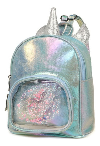 Mochila Trendy 9 Pulgadas C/ Glitter Unicornio Jeg 51339 Color Celeste Diseño De La Tela Liso