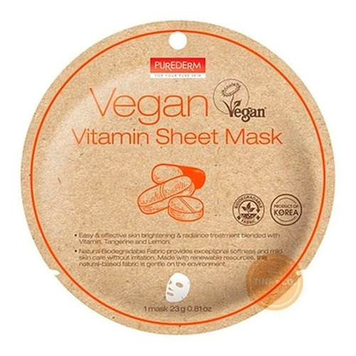Máscara Vegana Biodegradable Con Vitamina C Purederm® Tipo de piel Todo tipo de piel