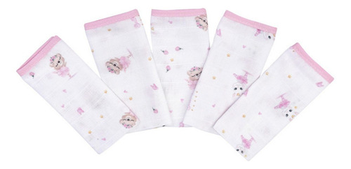Pano De Boca Bebe Menina Rosa C/5 Enxoval Recém Nascido