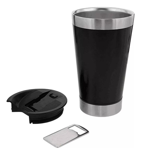 Copo Térmico Com Tampa/abridor De Cerveja Aço Inox Premium Preto