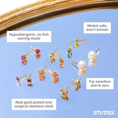 Studex Aretes De Bola Chapados En Oro Sensible De 0.118 In,.