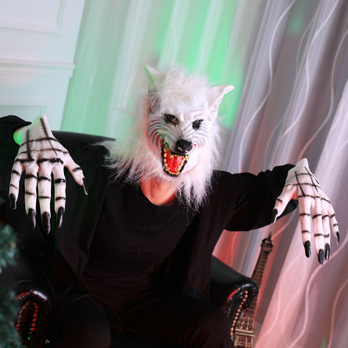Máscara De Cabeza De Lobo Y Disfraz De Halloween, Guantes Pa