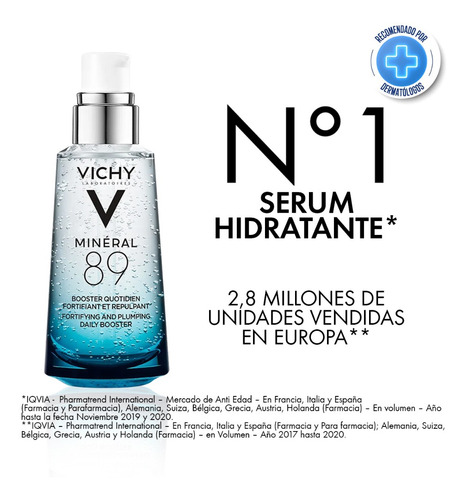 Imagen 11 de 11 de Gel/Serum Fortalecedor Facial Diario con Ácido Hialurónico Vichy Mineral 89 día/noche para todo tipo de piel de 50mL