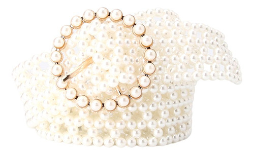 Cinturón Bling Pearls Con Hebilla Elegante Con Cuentas De Pe