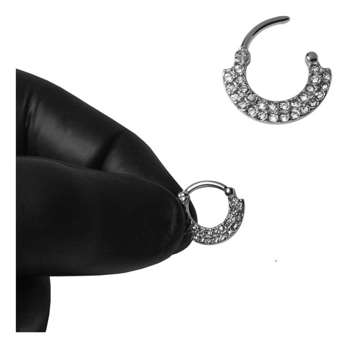 Septum Daith Piercing Con Micro Strass Clicker Acero Quirg. Color Plateado