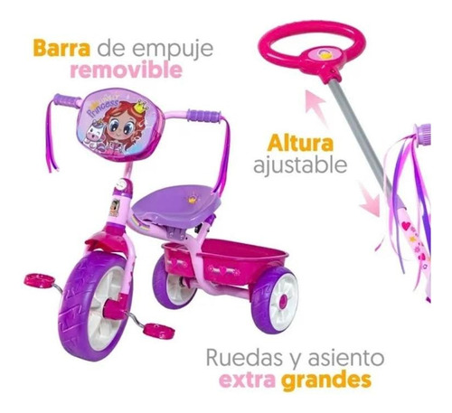 Triciclo Apache Trixie Princess Cajuela Con Baston Reforzado Rosa