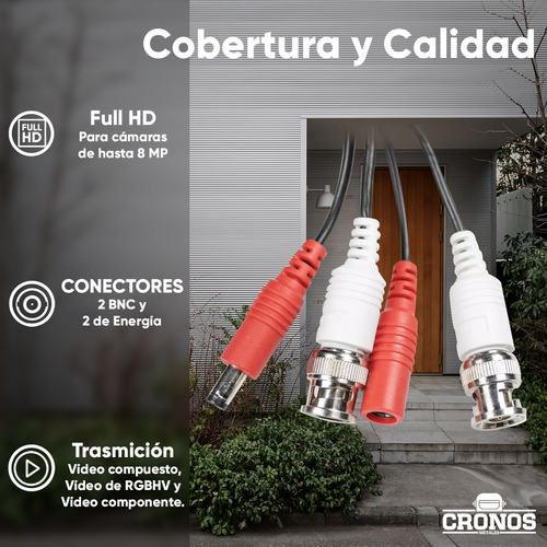 Cable Para Cámara De Seguridad Video/energía De 20mts Entradas Bnc / Cable Para Video Vigilancia Cronos