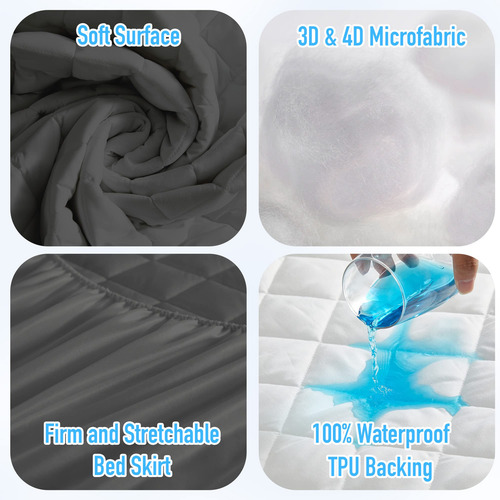 Mattress Pad Protector Hyleory Queen Size Waterproof Dark Gr