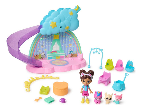 Gabbys Dollhouse, Sala De Juegos En La Oreja De Cuidado De Los Gatitos, Set De Juego De 17 Piezas Con 4 Figuras Y Muebles Para La Casa De Muñecas, Juguetes Para Niños Y Niñas A Partir De 3 Años