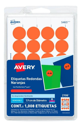 1008 Etiquetas Redondas Avery Colores Circular Pequeña 1.9cm