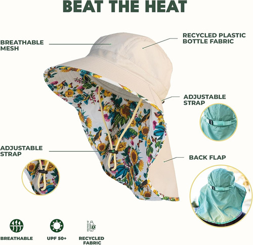 Sombrero De Sol Con Protección Upf 50, Ala Ancha Para Playa
