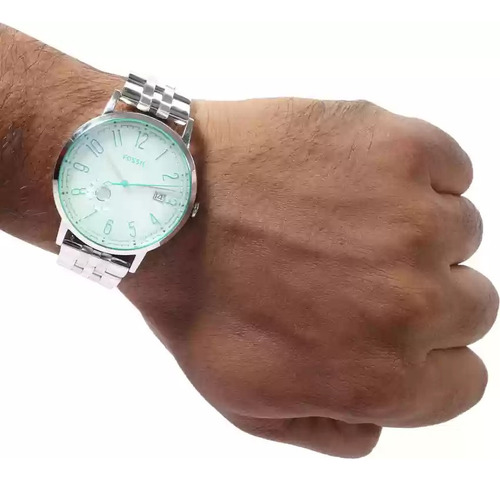Reloj Fossil Mujer Es3956 Malla Plateado Bisel Plateado Fondo Celeste
