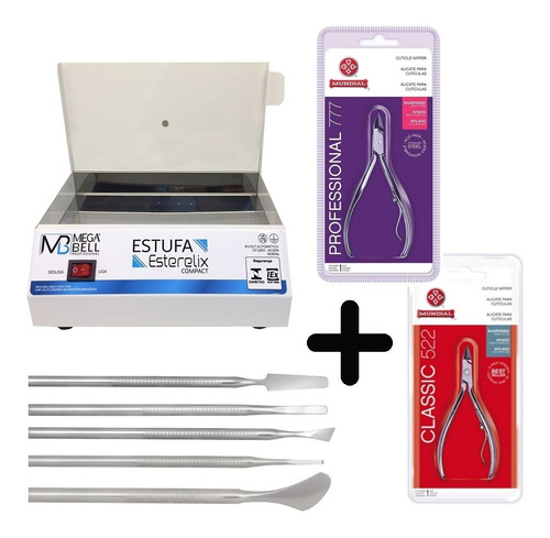 Estufa Mega Bell Esterilizador Alicates Kit Manicure 5 Peças