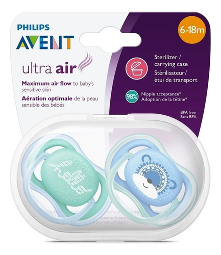 Set 2 Chupetes Ultra Air Sin Bpa 6 A 18 Meses Avent