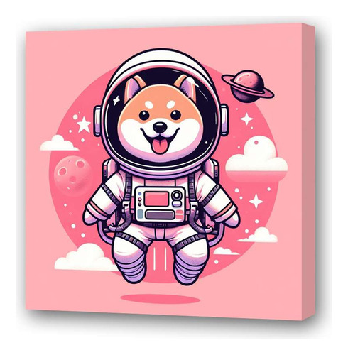 Cuadro 30x30cm Shiba Inu Vestido De Astronauta Pink