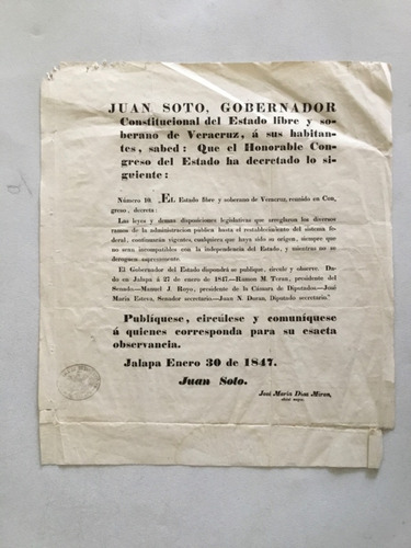 Bando - Juan Soto Gobernador Constitutivo 1847