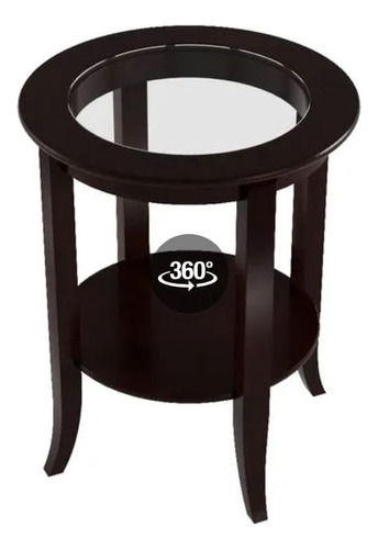 Mesa Auxiliar Redonda De Madera Café Expreso Con Vidrio