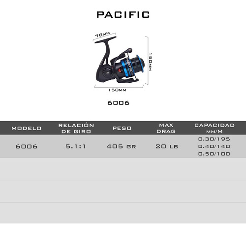 Imagen 3 de 4 de Reel Caster Pacific 6006 Rio Mar Surf Casting 6 Rulemanes