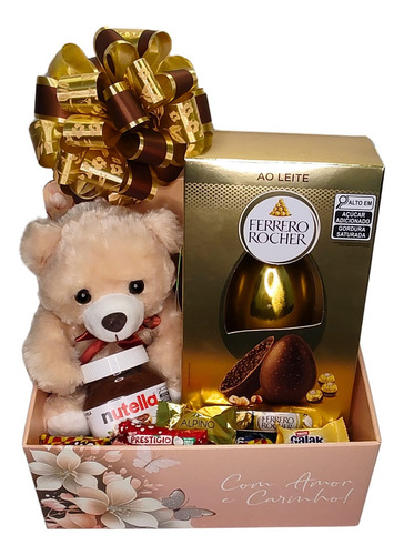 Cesta De Chocolates Com Urso Pelúcia Ideal Para Presentes G