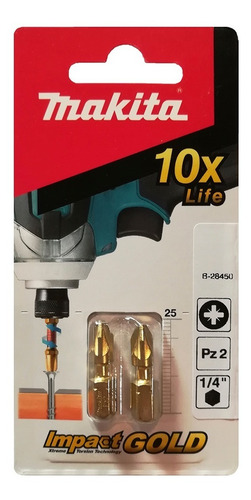 Imagen 2 de 5 de 2 Puntas Atornilladoras Makita 25 Mm Impact Gold Pz2 B-28450