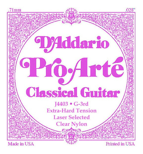 Cuerda Detallada D'addario Guitarra Clásica 3ra / Sol (tef)