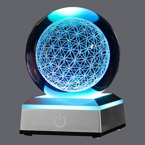 Lampara Bola De Cristal Flor De La Vida 3d Con Base Tactil