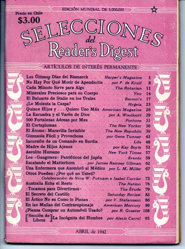 Revista Selecciones Del Reader´s Digest Nº17 Abril 1942