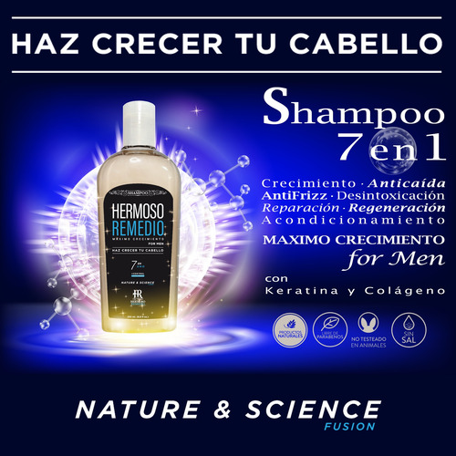 Imagen 3 de 10 de Duo Shampoo Anticaida Crecimiento Reparador Cabello 7 En 1