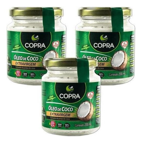 Kit 3 Copra Óleo De Coco Extra Virgem 200ml Sabor Sem Sabor