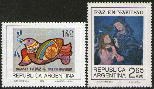 Argentina Serie X 2 Sellos Mint Paz En Navidad = Pinturas De Vito Campanella Y Raúl Soldi Año 1974 