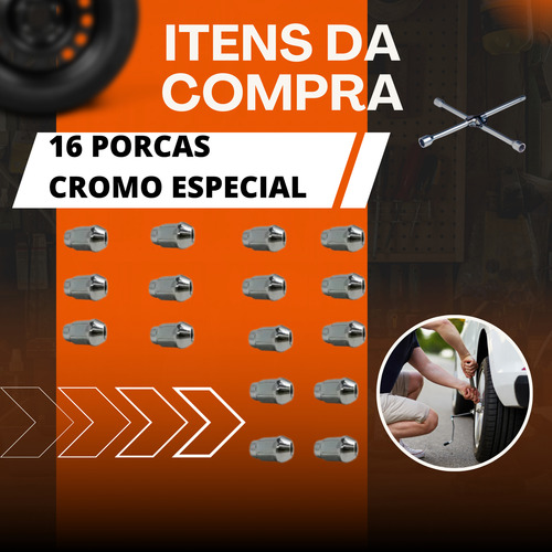 Jogo 16 Porcas Cromadas Rodas Onix Prisma Spin Cobalt