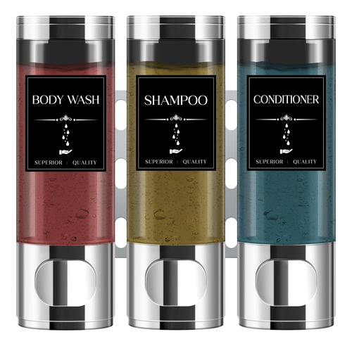 Dispensador De Champú 3 Cámaras Sin Taladro Plateado Plata