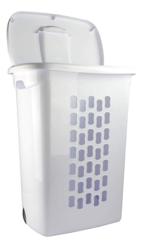Cesta De Lavandería Con Ruedas Y Tapa, Plástico Blanco, Pack