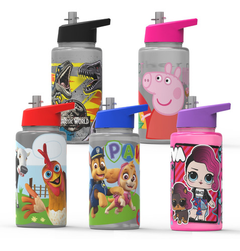 Set 5 Vasos Botella Personajes Infantiles Straw Top 500ml 